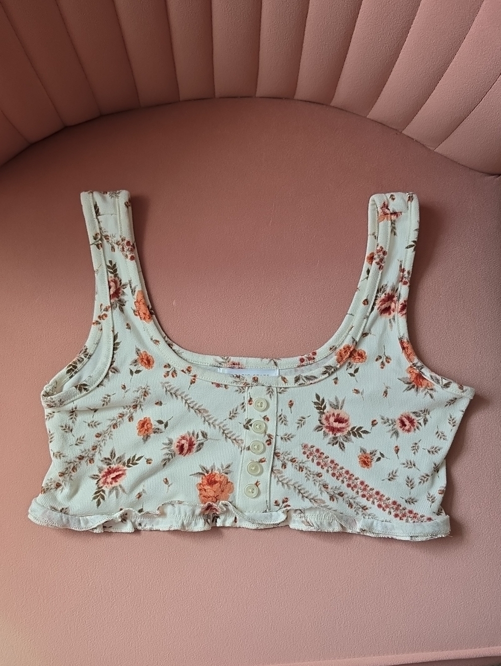 Altar'd State White Floral Button-Front Crop Tank